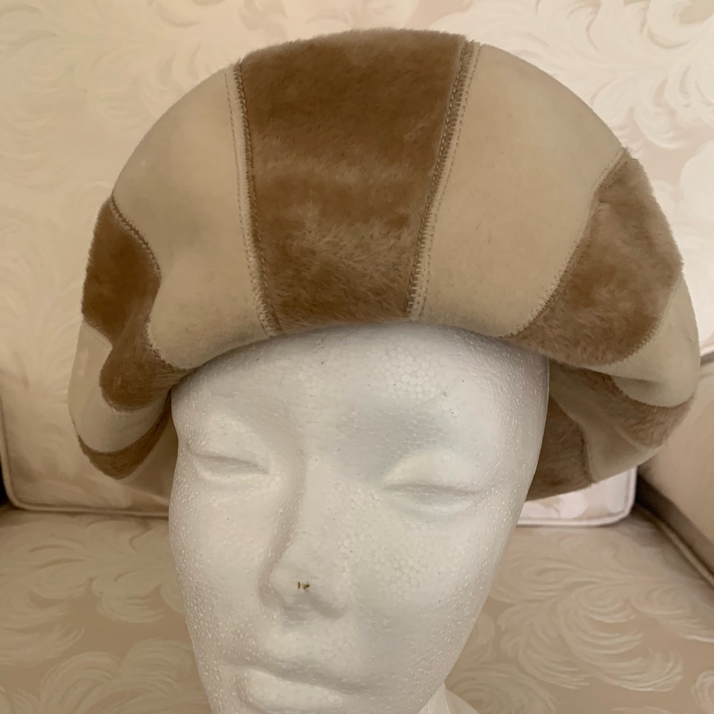 Vintage vintage Tam/hat from the 40s beige and brown stripe